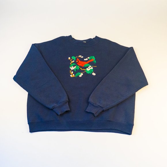 Vintage 80s/90s Navy Blue Embroidered Crewneck Sweatshirt - Picture 1 of 2